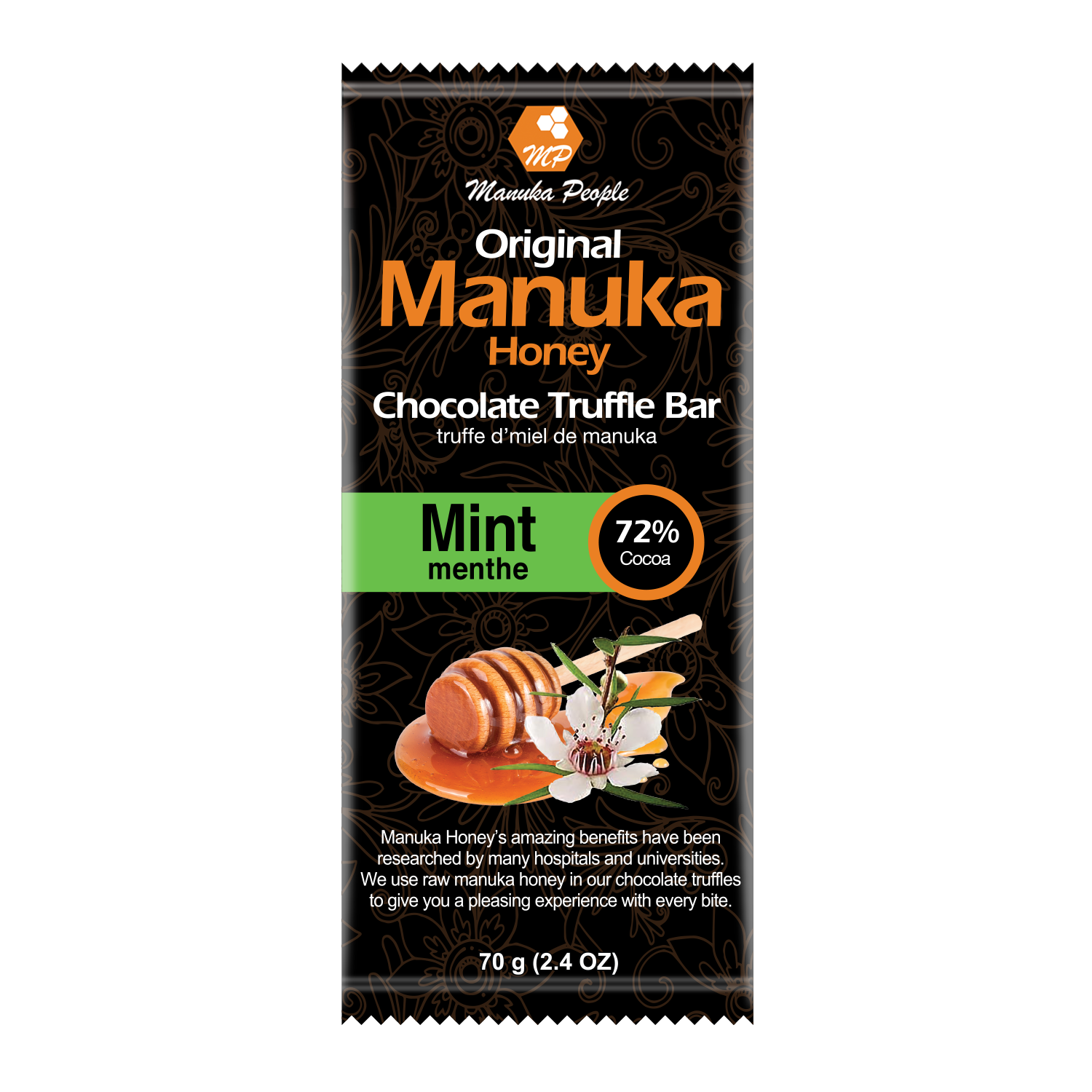 Org Manuka Honey Truffle Bar 72% Mint Dark - (70g)