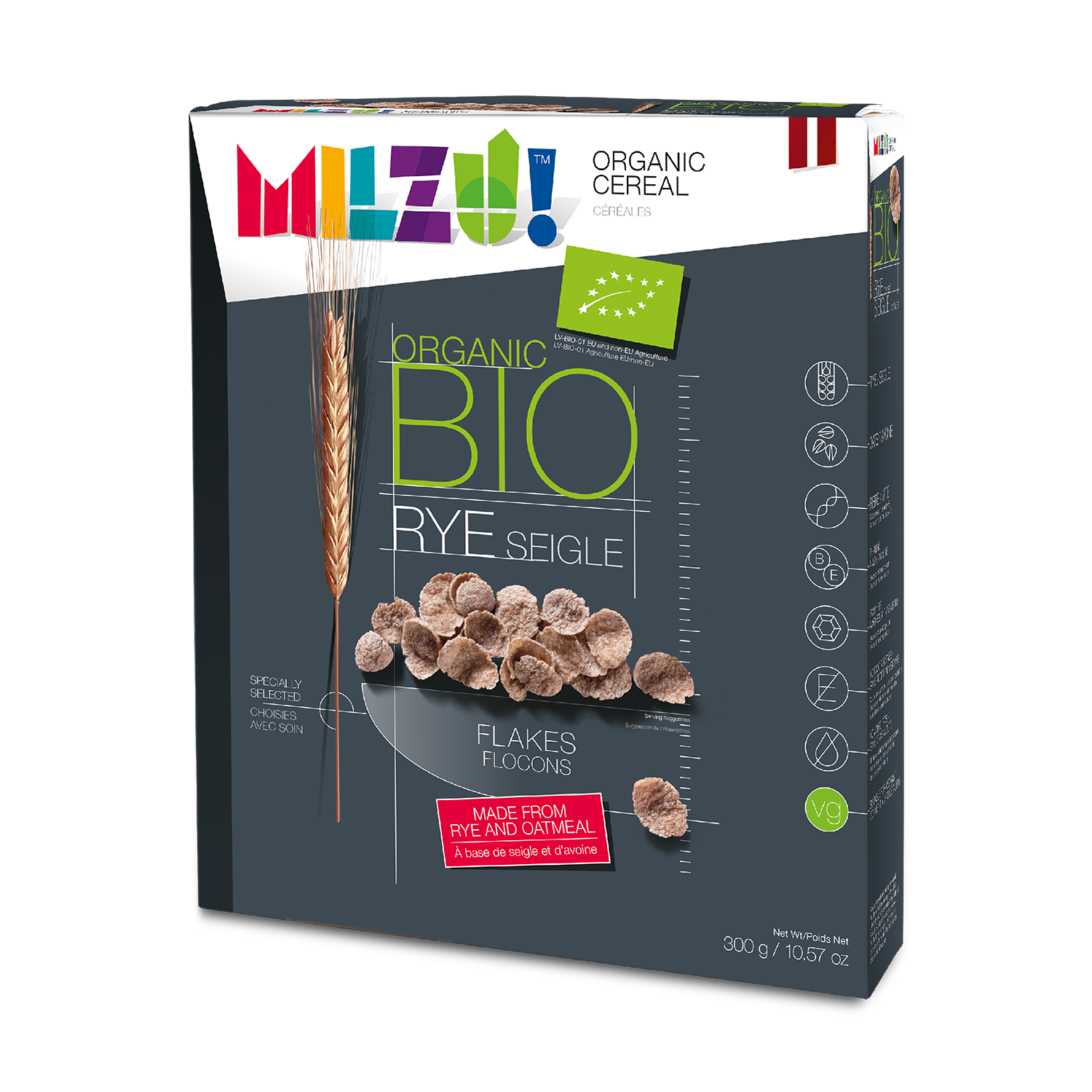Milzu - Org. Rye Flakes Without Sugar - (300g)